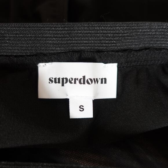 Revolve Superdown Camille Strappy Back Bodysuit Small Black Mesh Cutout Sexy Top - Picture 9 of 13